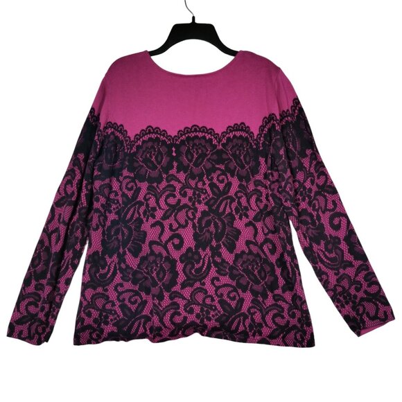 BOB MACKIE Long Sleeve Lace Print Pullover Sweater Pink Black Size XL - Picture 3 of 6